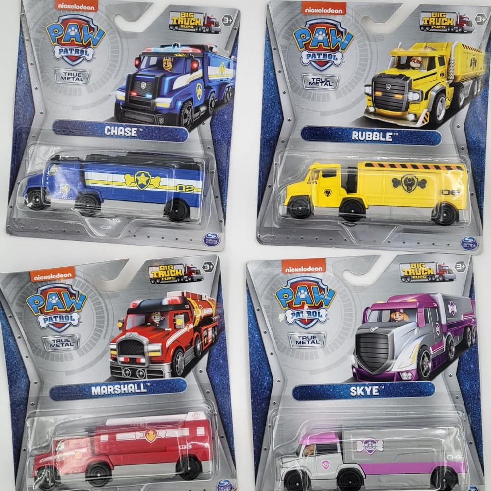4 Paw Patrol True Metal  Collectible Die-Cast Toy Trucks, Truck Pups